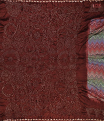 Mahogany Brown Bandhini pallu with traditional motifs