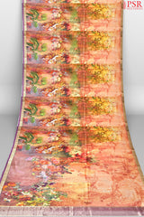 Floral Orange Chiniya Silk Saree