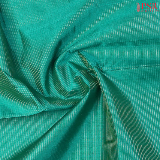 Persian Green Cotton Silk Saree with horizontal zari stripes, zari chit pallu, elegant zari border, and a matching running blouse