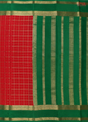 PSR Silks presents a Red colored Mysore Silk saree with combination of Emerald Green color.