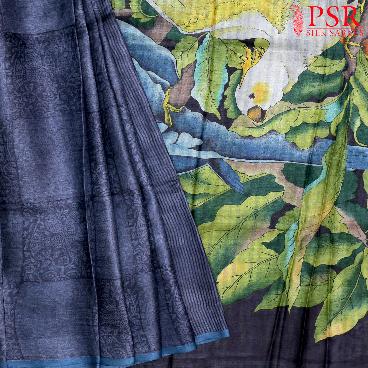 Steel Grey Kadhi Tussar Silk Saree