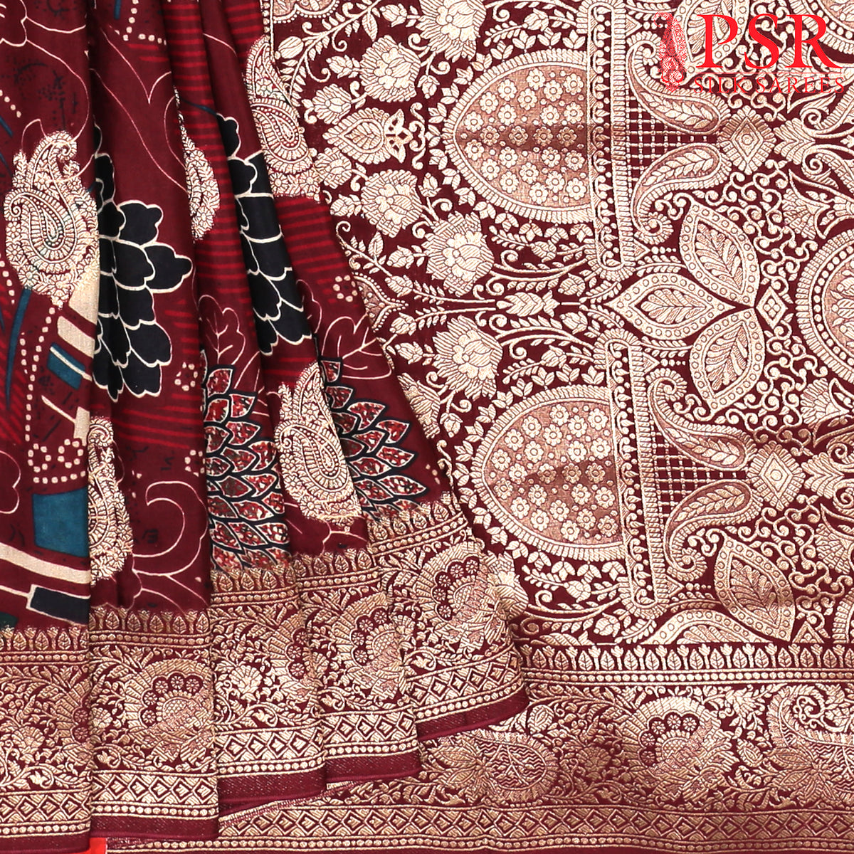 Maroon Semi Crepe Saree