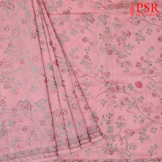 Flamingo Pink Semi Tussar Saree