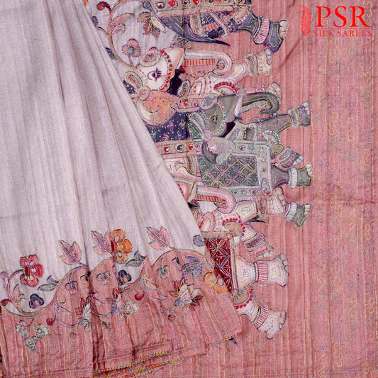 Candlelight Beige Semi Dupion Saree