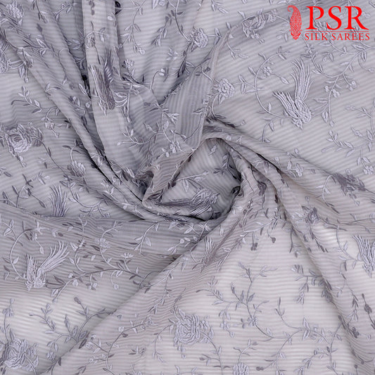 Pastel Grey Organza Embroidery Saree