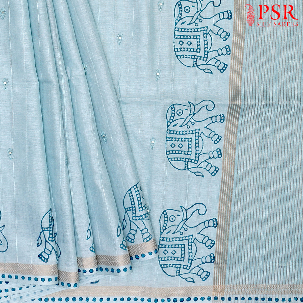 China Blue Semi Dupion Saree