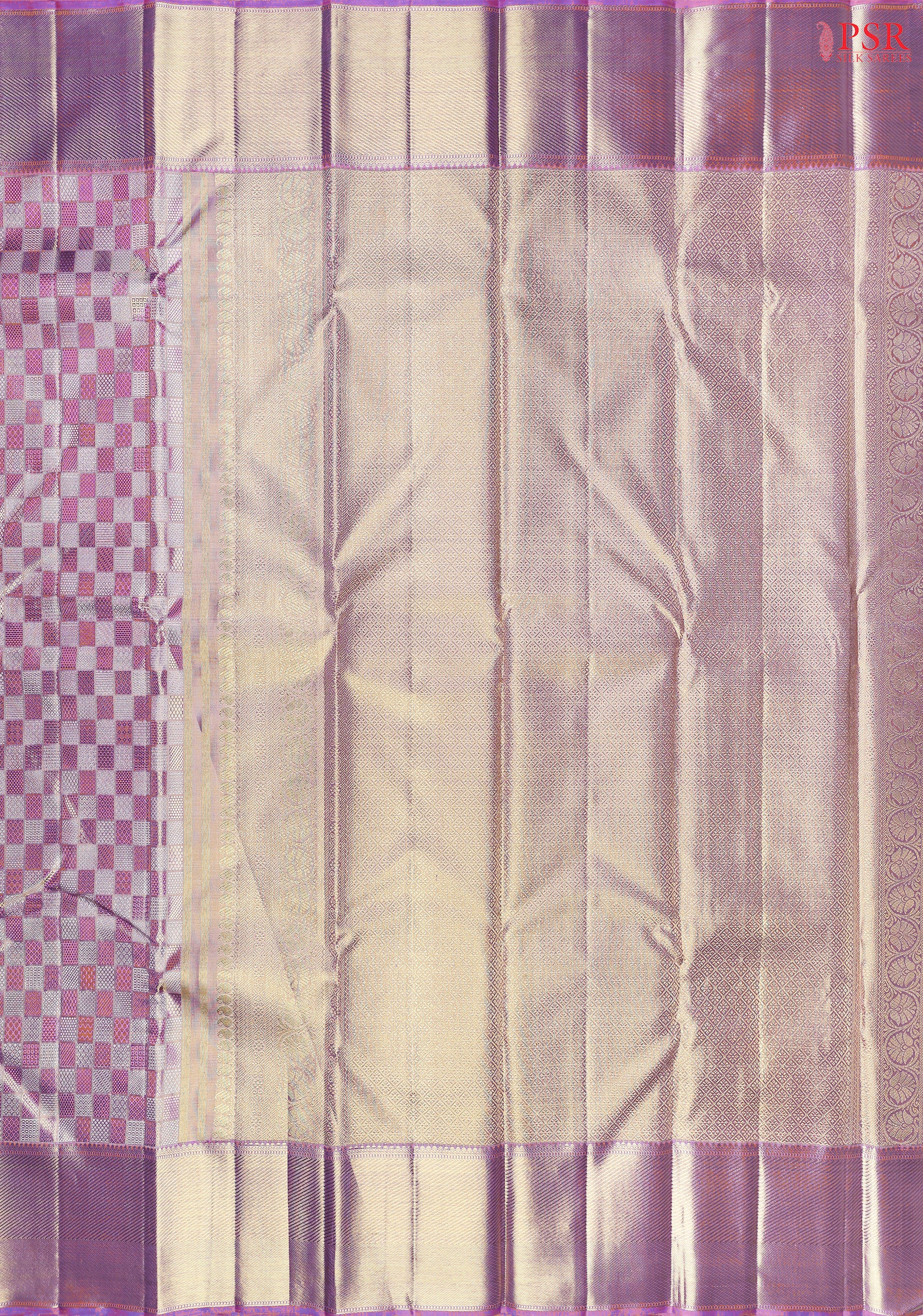 PSR Silk Sarees presents a breathtaking Amethyst Purple Kanchipuram Silk Saree, categorized under "Bridal Kanjivaram"—a perfect blend of luxury and tradition