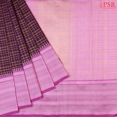 Aubergine Purple Kanchipuram Silk Saree with Lilac Pink zari chit pallu & temple border.