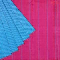 PSR Silks presents a Azure Blue colored Arani Silk saree with combination of Magenta Pink color.