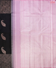 Black Kanchipuram Silk Saree from "Shrestha Kanjivaram" with Copper Zari Paisley Motifs, Kobi Pink Zari Pallu & Plain Blouse – PSR Silks