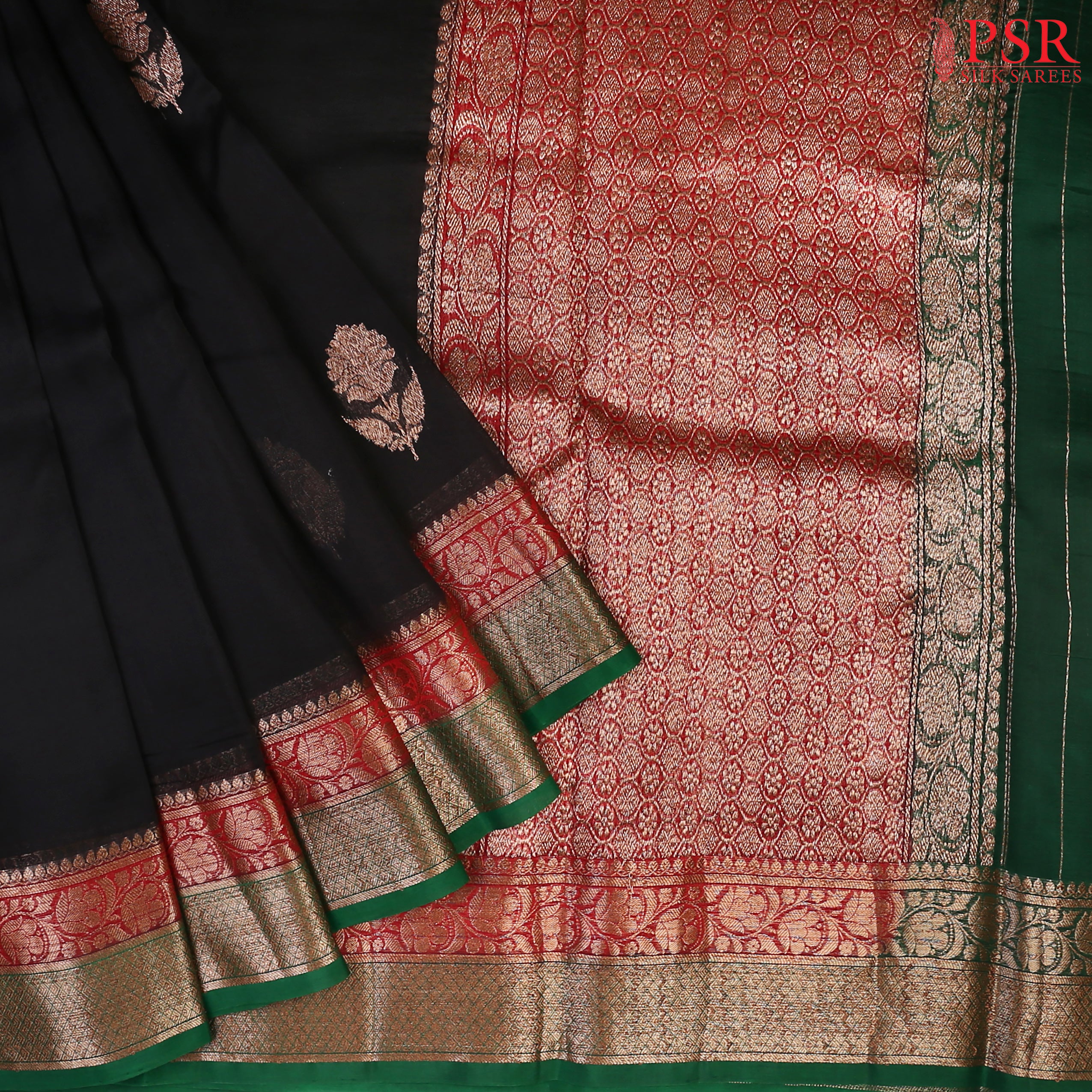 Wrap yourself in timeless sophistication with our exquisite Black Kora Banaras Silk Saree. 