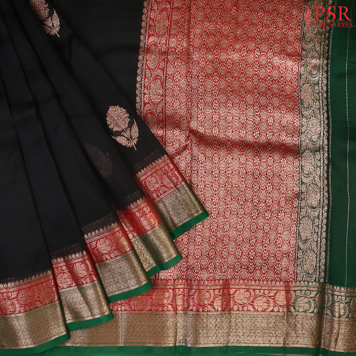 Wrap yourself in timeless sophistication with our exquisite Black Kora Banaras Silk Saree. 