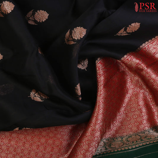 Wrap yourself in timeless sophistication with our exquisite Black Kora Banaras Silk Saree. 