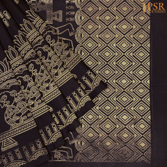 Drape yourself in tradition with our Black Soft Silk Saree, exquisitely woven with golden&nbsp; zari motifs that exude timeless charm