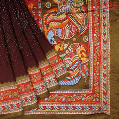 Brown Crepe Silk Crushed Saree with intricate Bandhini prints and Olive border