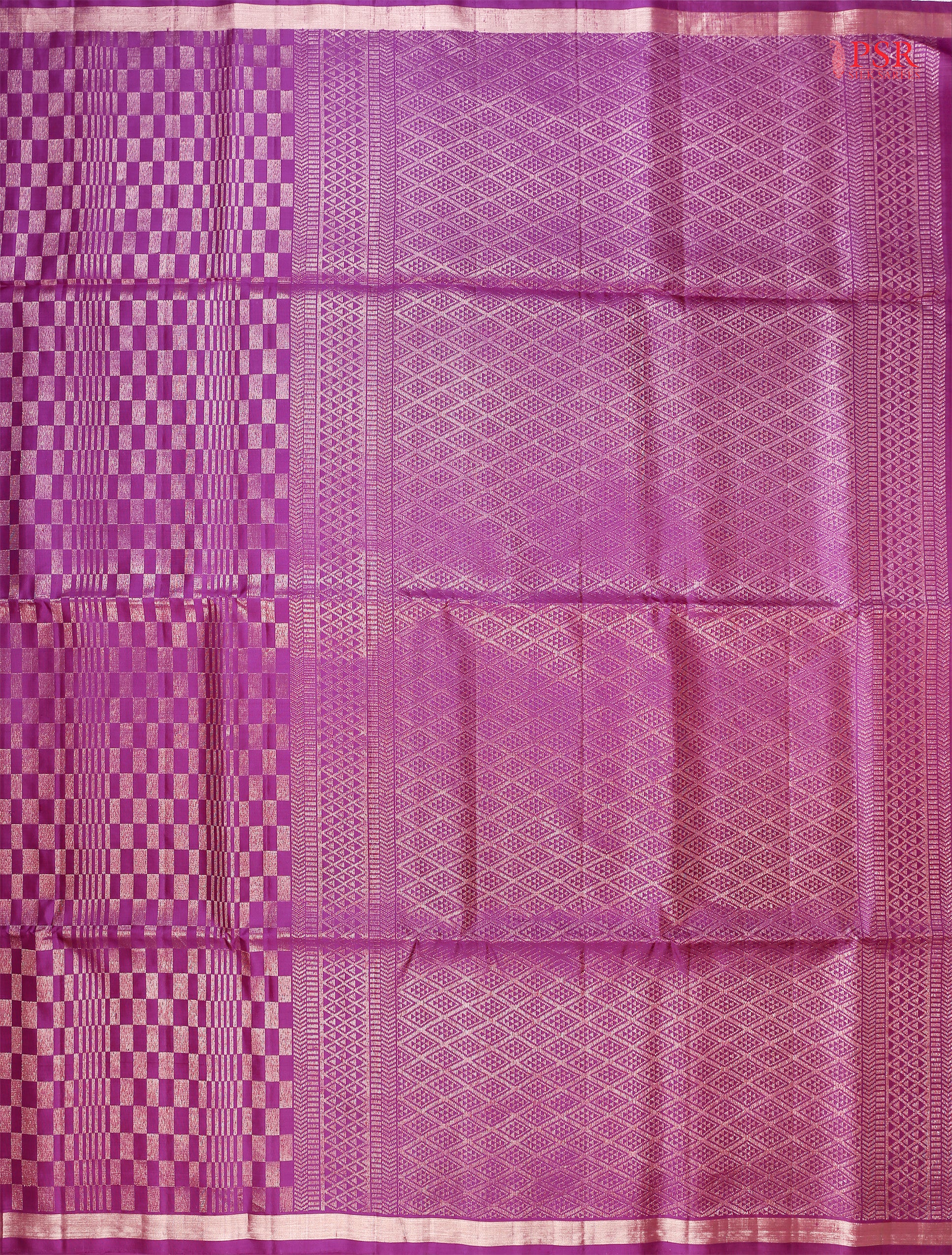 Indulge in timeless elegance with our Byzantium Purple&nbsp;Soft Silk Saree, crafted to perfection with&nbsp;impressive copper zari jacquard geometrical plaids. 