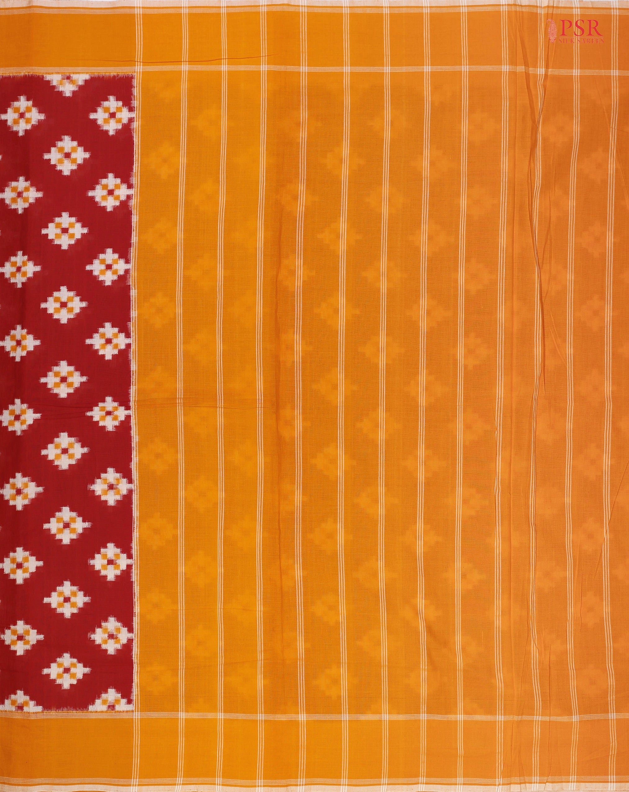 Marigold Yellow pallu with striking striped patterns