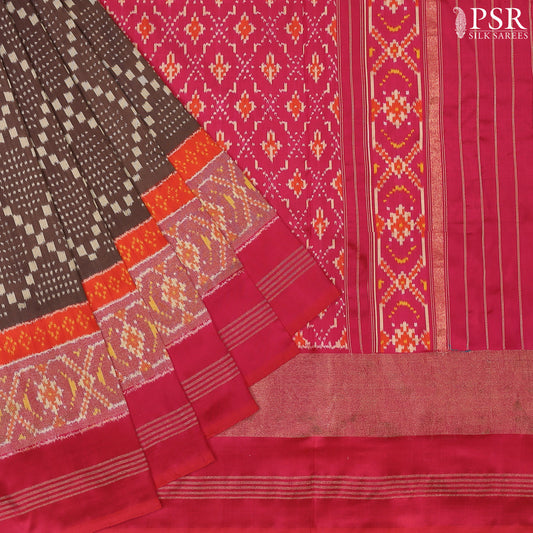 Transform Your Elegance with PSR Silks' Exquisite Cedar Brown Pochampally Ikat Silk Saree