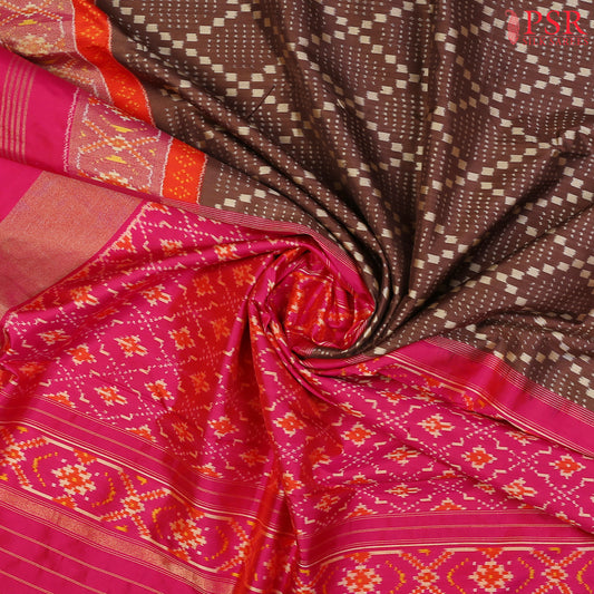 Transform Your Elegance with PSR Silks' Exquisite Cedar Brown Pochampally Ikat Silk Saree