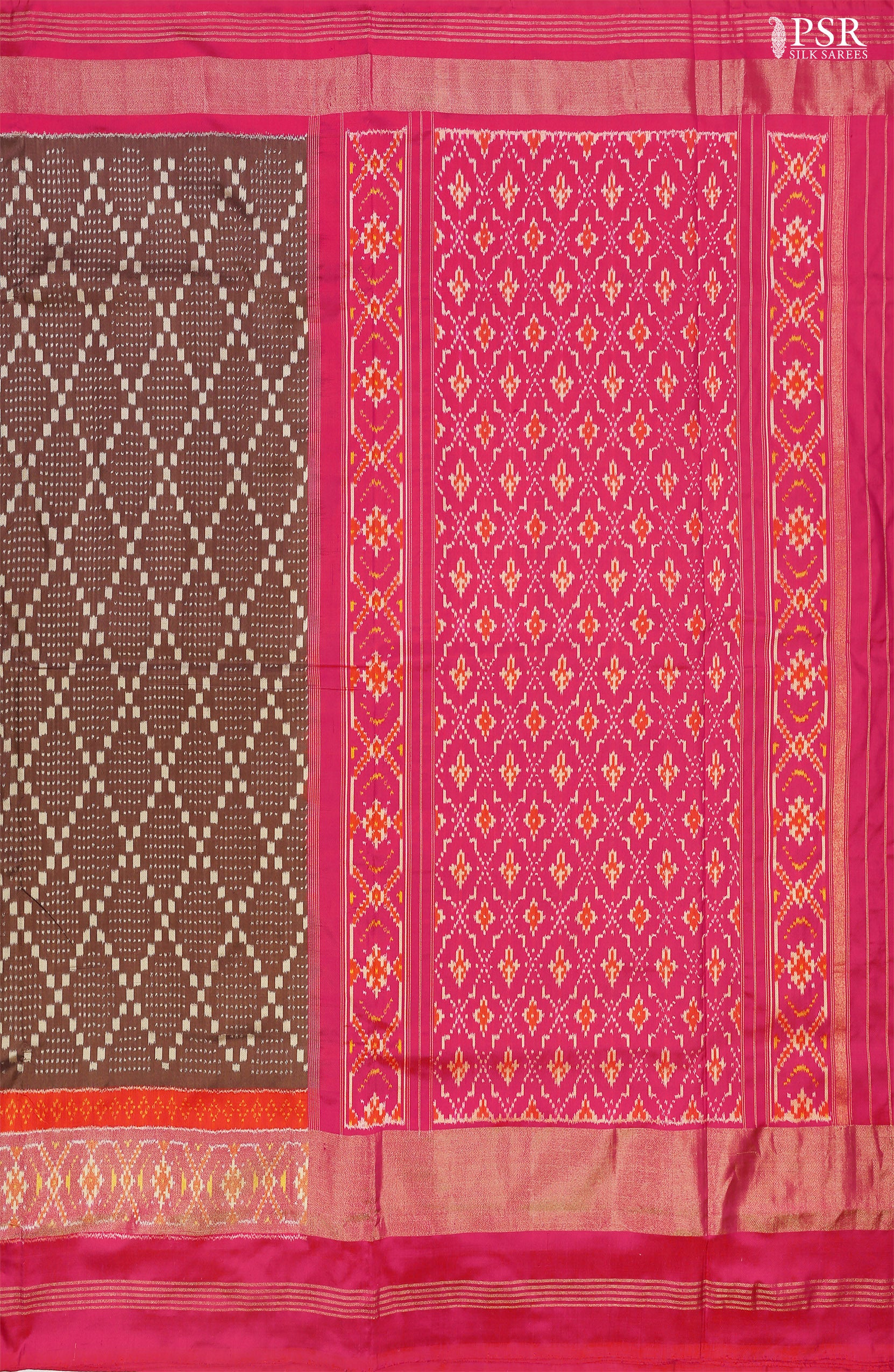 Transform Your Elegance with PSR Silks' Exquisite Cedar Brown Pochampally Ikat Silk Saree
