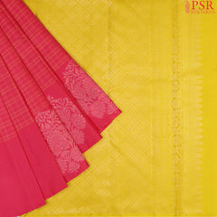 PSR Silk Sarees presents an exquisite Cerise Pink&nbsp;Soft Silk Saree, beautifully paired with a&nbsp;contrasting Amber Yellow&nbsp;hue. 