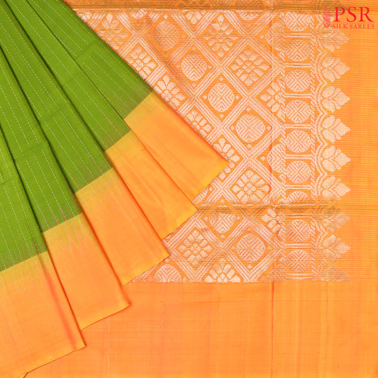 Celebrate Elegance with PSR Silks’ Corn Green Soft Silk Saree!