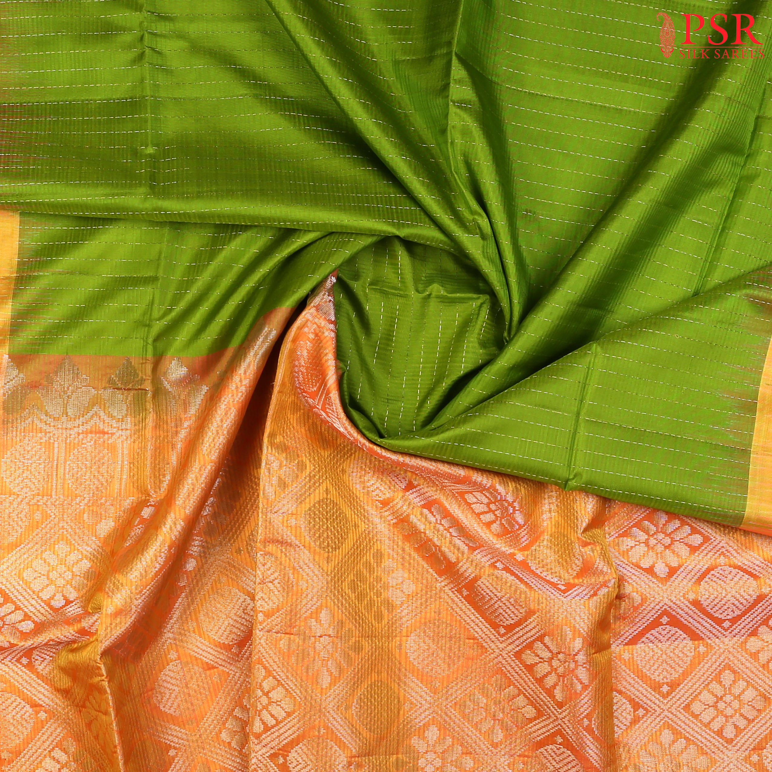 Celebrate Elegance with PSR Silks’ Corn Green Soft Silk Saree!