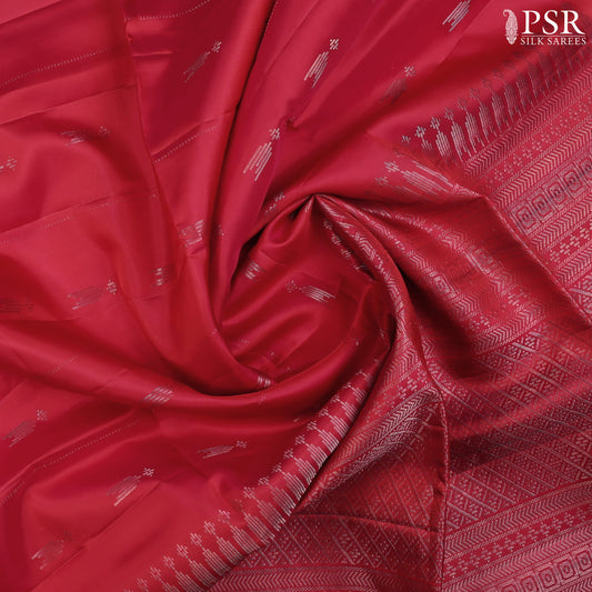 PSR Silk Sarees presents a Crimson Red Soft Silk Saree, a timeless masterpiece