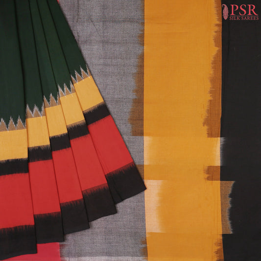 Dark Green Ikkat Cotton Saree