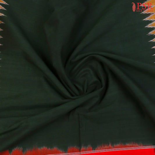 Dark Green Ikkat Cotton Saree Close View