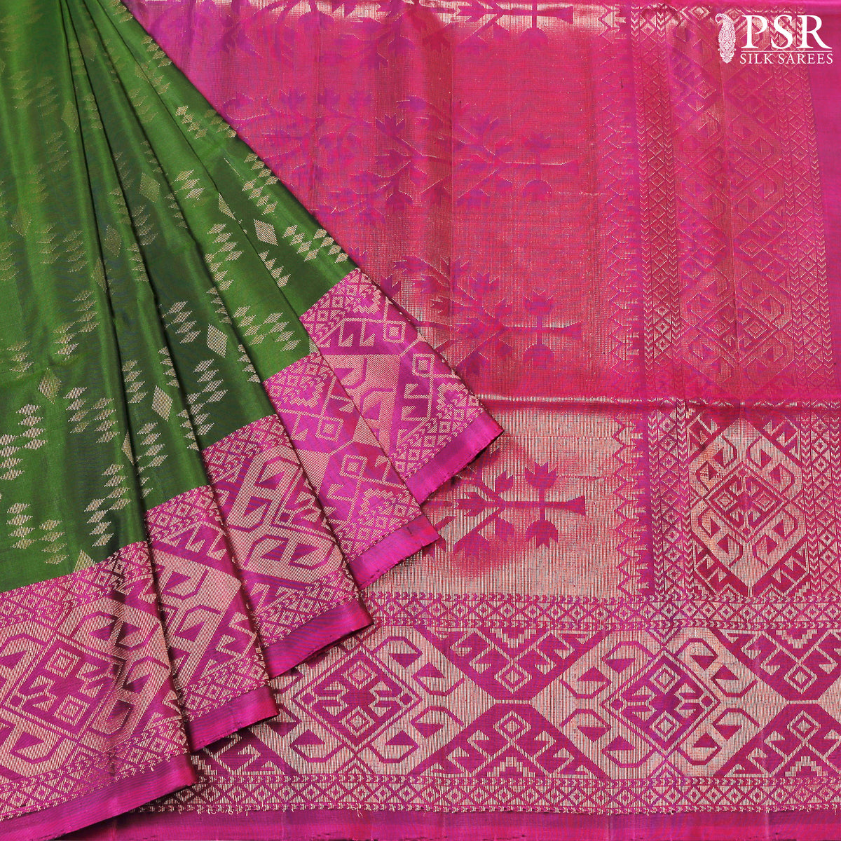 Elevate your style with the exquisite Dark Green Soft Silk Saree from PSR Silks. 