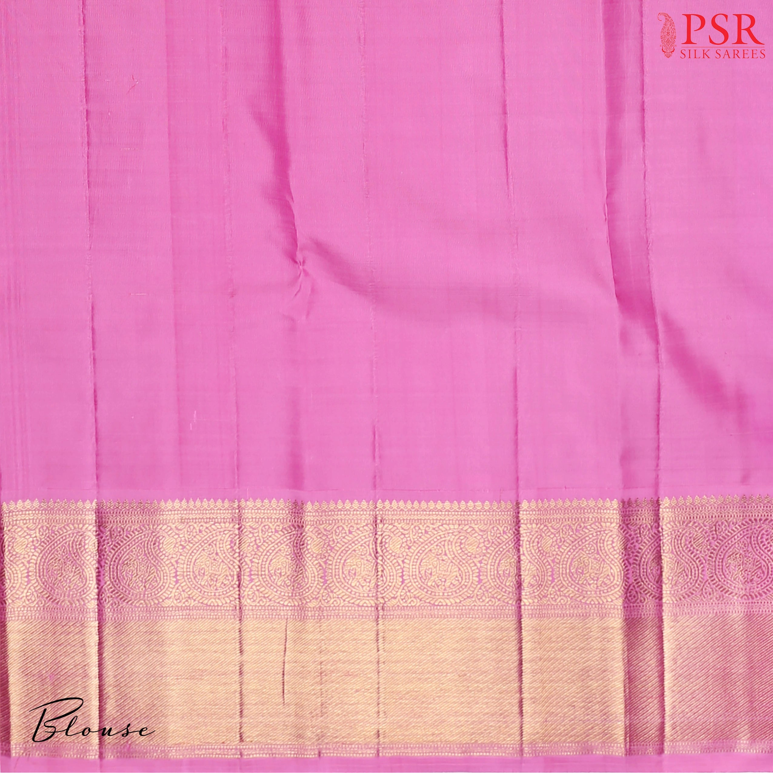 Dark Indigo Kanchipuram Bridal Silk Saree with Silver & Golden Zari Plaid Patterns, Persian Pink Pallu & Rich Zari Border – PSR Silks