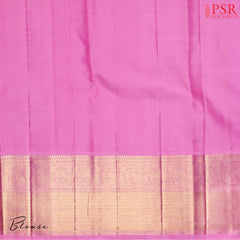 Dark Indigo Kanchipuram Bridal Silk Saree with Silver & Golden Zari Plaid Patterns, Persian Pink Pallu & Rich Zari Border – PSR Silks