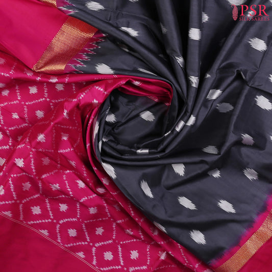 This Dark Slate Grey &amp; Hot Pink Pochampally Silk Saree from PSR Silk Sarees is a statement of elegance and tradition.