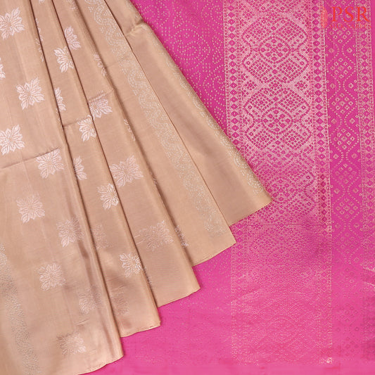 "Unveil the Grace of Tradition with PSR Silks' Desert Tan Soft Silk Saree!"