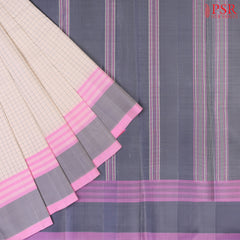 PSR Silks presents a Dove White colored Arani Silk saree with combination of Dark Grey color.