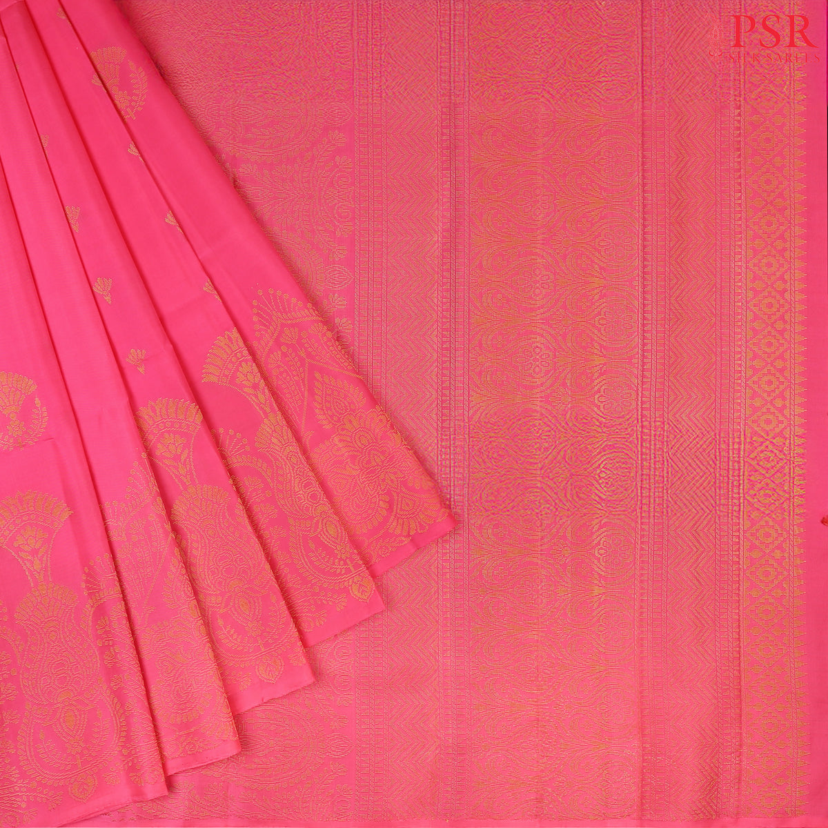 Step into the spotlight with our Electric Pink Soft Silk Saree, beautifully paired with a Dark Olive Yellow combination. 