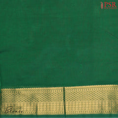 Fire Yellow Cotton Silk Saree with Dark Spring Green zari chit pallu, zari border, and a plain Dark Spring Green blouse. A perfect blend of tradition and grace.