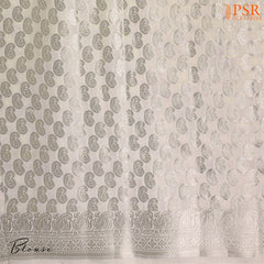 Matching Floral White blouse with elegant silver zari paisley motifs
