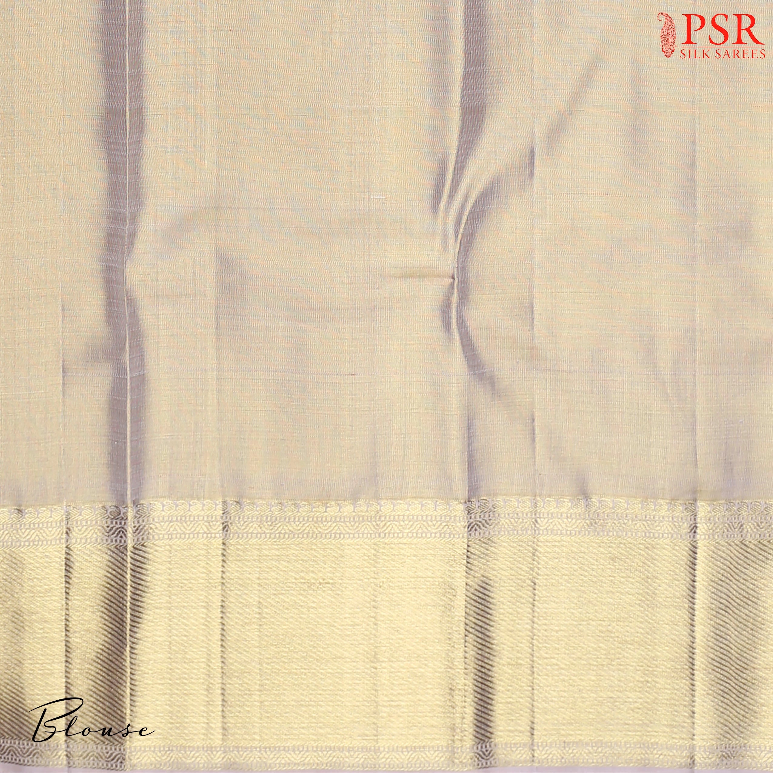 Golden Beige Kanchipuram Bridal Tissue Silk Saree with Silver Zari Floral Ogee Pattern, Green & Maroon Threads, Rich Zari Pallu & Border – PSR Silks