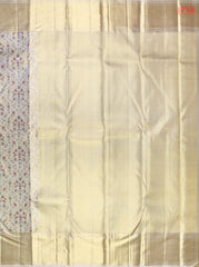 Golden Beige Kanchipuram Bridal Tissue Silk Saree with Silver Zari Floral Ogee Pattern, Green & Maroon Threads, Rich Zari Pallu & Border – PSR Silks