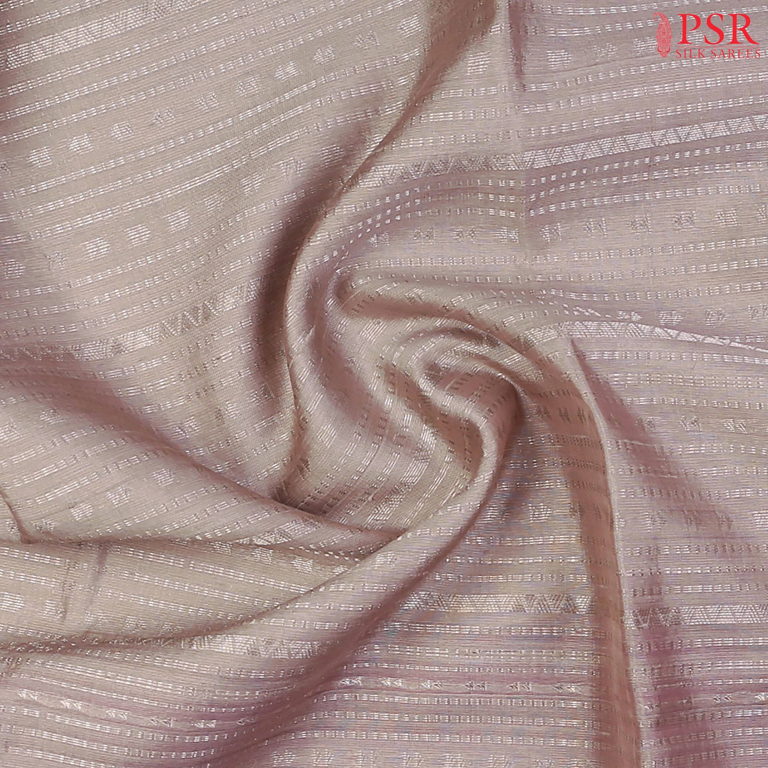 Grey Jute Soft Silk Saree with silver zari jacquard stripes, rich Purple pallu, and matching plain blouse