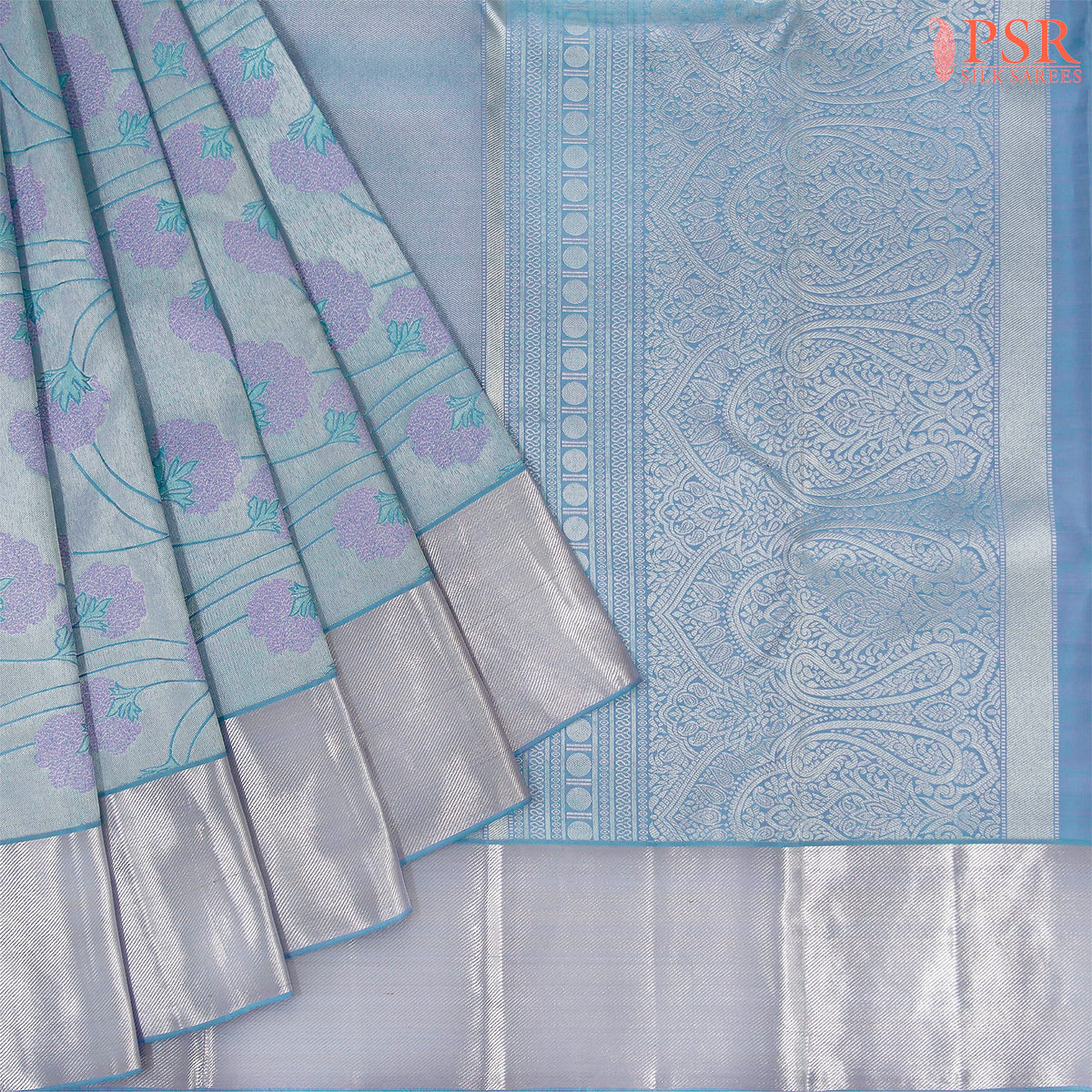 Light Cerulean Blue Kanchipuram Silk Saree