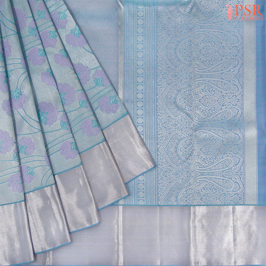 Light Cerulean Blue Kanchipuram Silk Saree