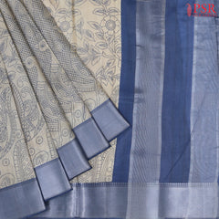 Beige & Steel Blue Tissue Dupion Saree