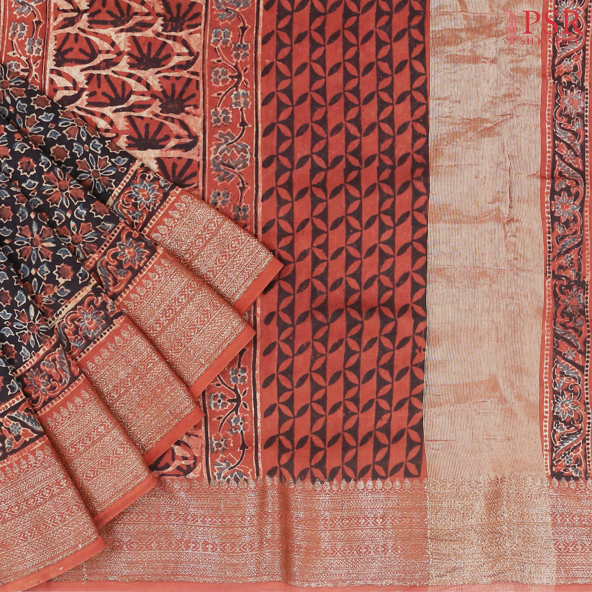 Black Jaipur Cotton Printed Saree