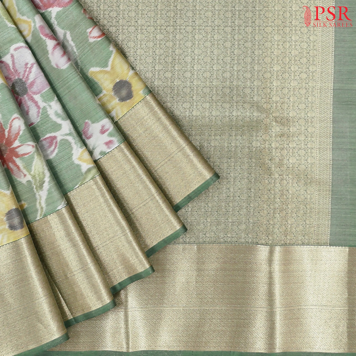 Sage Green Printed Tissue Art Silk Saree
