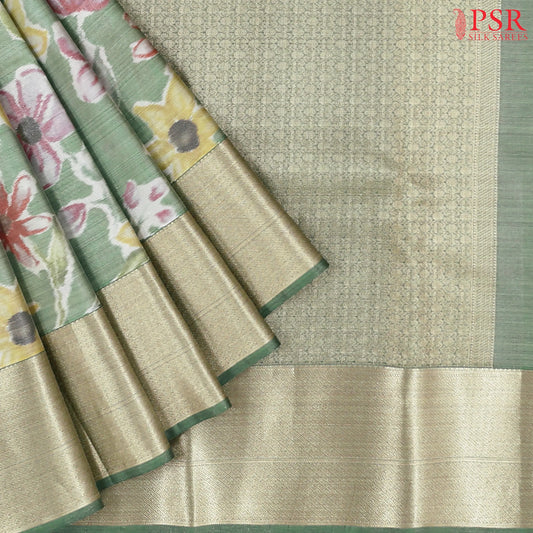 Sage Green Printed Tissue Art Silk Saree