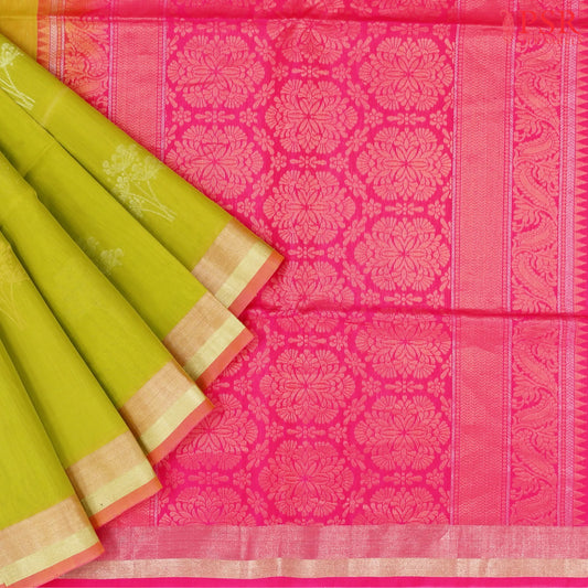 Chartreuse Green Silk Cotton Saree