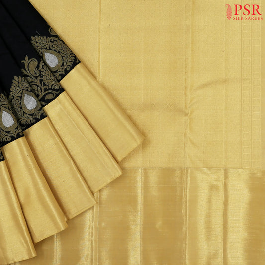 Black Kanchipuram Jacquard Silk Saree